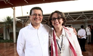 Canciller de El Savador, Hugo Martínez, y  la Secretaria General Iberoamericana, Rebeca Grynspan